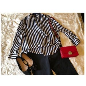 Black and white striped blouse